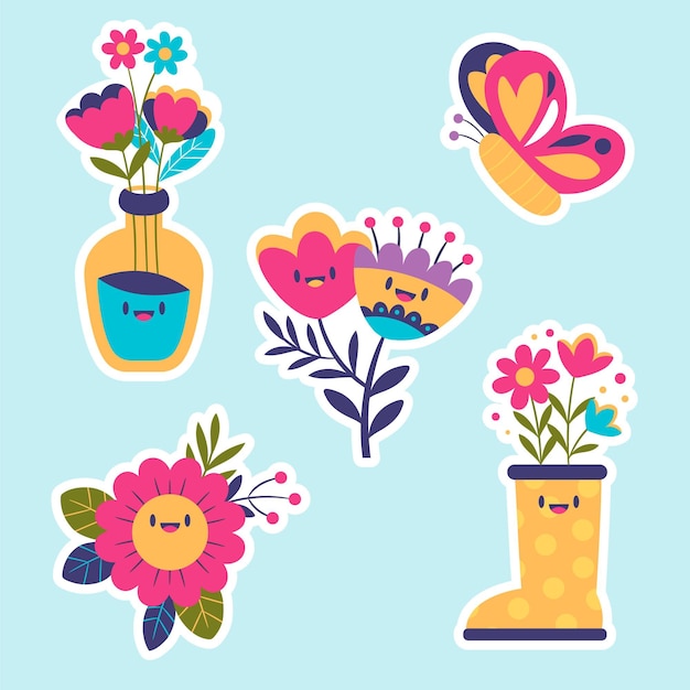 Free Vector cute spring stickers collection