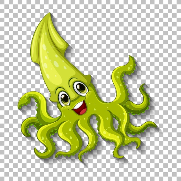 Cute Squid cartoon character on transparent background