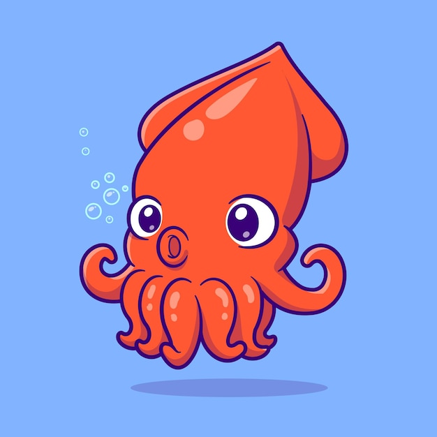 Free vector cute squid swimming cartoon vector icon illustration. animal nature icon concept isolated premium