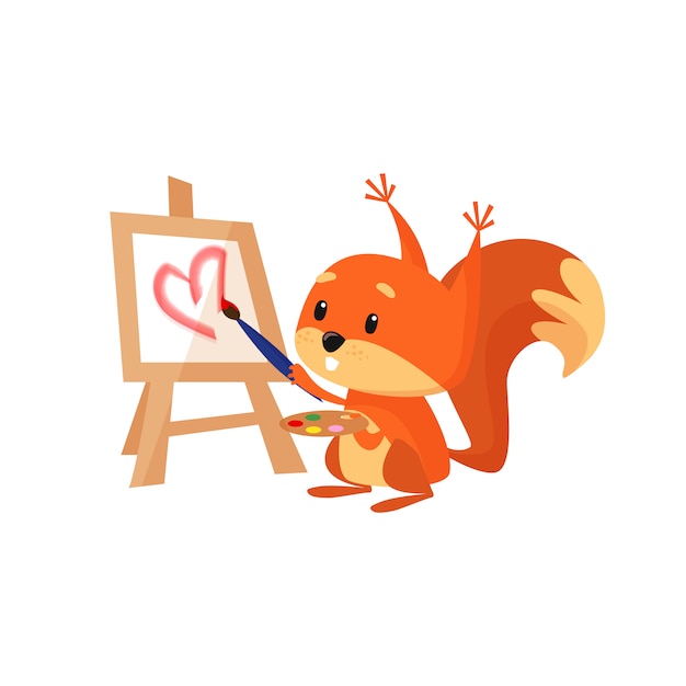 Cute squirrel painting pink heart