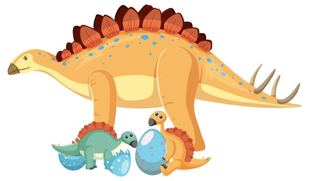 Cute stegosaurus dinosaur and baby