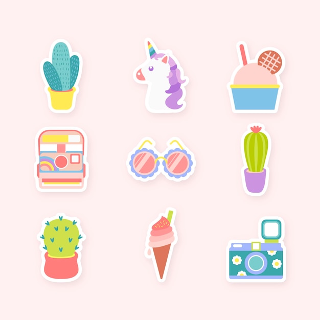 Free Vector cute sticker collection vector