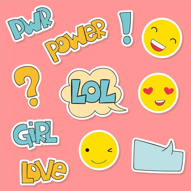 Free Vector cute stickers with faces and text