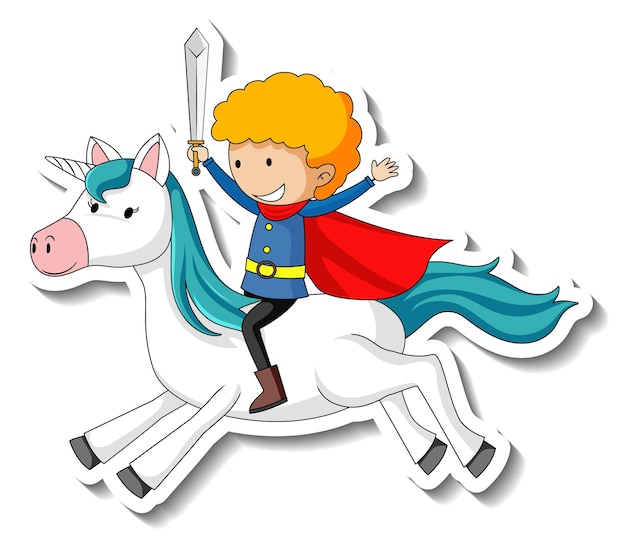 Cute stickers with a knight riding a unicorn cartoon character