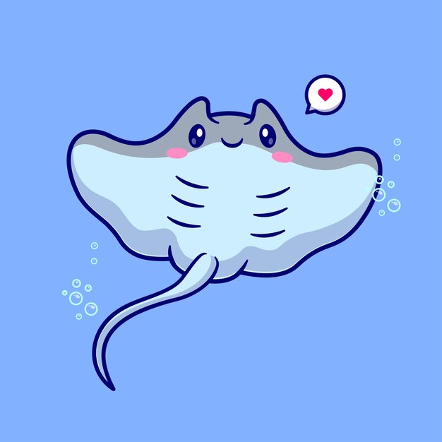 Cute Stingray Fish Swimming Cartoon Vector Icon Illustration. Animal Nature Icon Concept Isolated