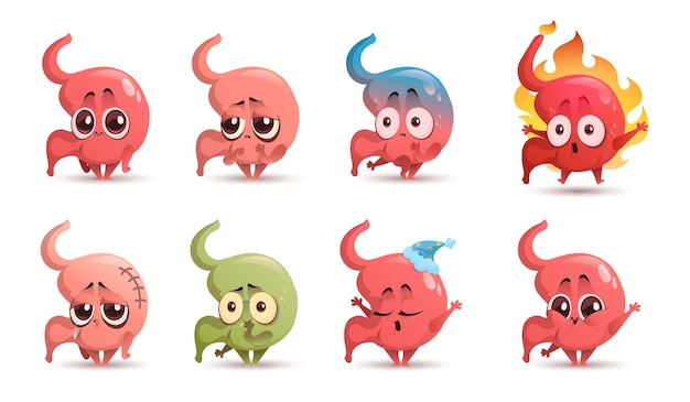 Free Vector cute stomach character with different emotions