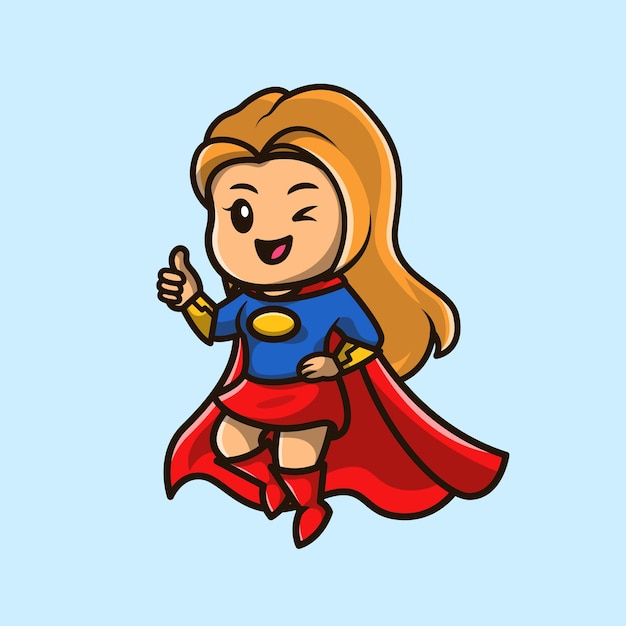 Free Vector cute super hero girl cartoon icon illustration.