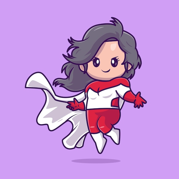 Free Vector cute superhero girl flying cartoon vector icon illustration. people holiday icon concept isolated