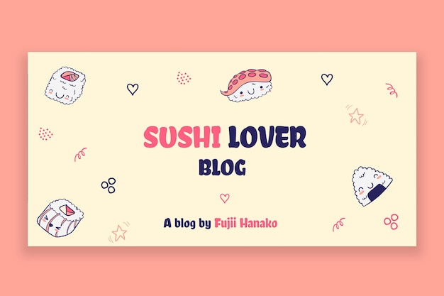 Free Vector cute sushi lover kawaii blog header