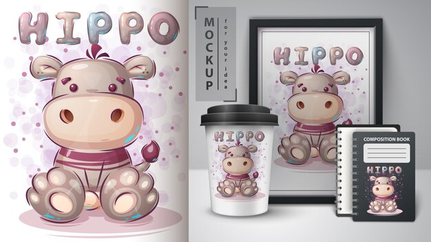 Cute teddy hippo poster and merchandising.