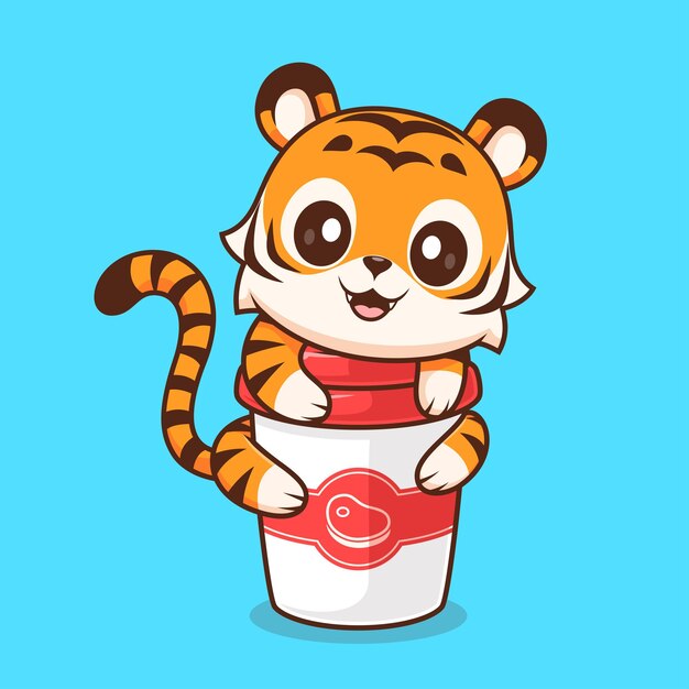 Cute Tiger Hug Coffee Cup Cartoon Vector Icon Illustration Animal Drink Icon Isolated Flat Vector