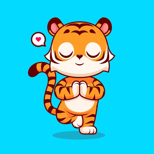 Cute Tiger Meditation Yoga Cartoon Vector Icon Illustration Animal Sport Icon Concept Isolated Flat