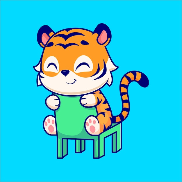 Free Vector cute tiger sitting on chair cartoon vector icon illustration animal nature icon concept isolated