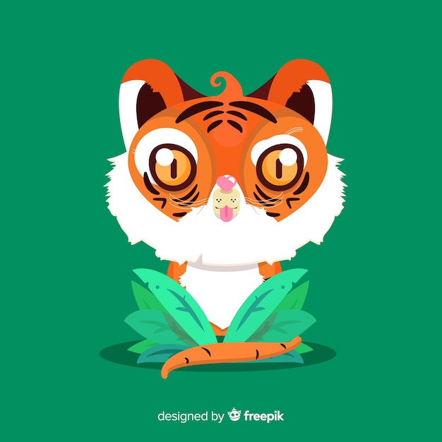 Free Vector cute tiger with leaves background