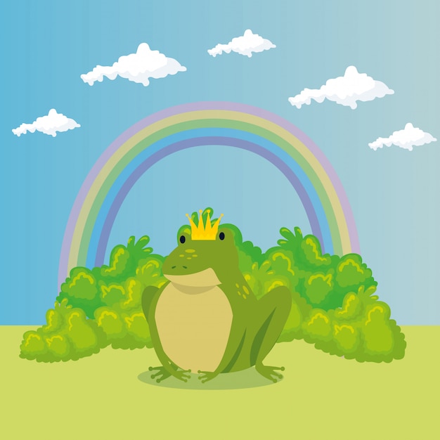 Cute toad with rainbow in scene fairytale