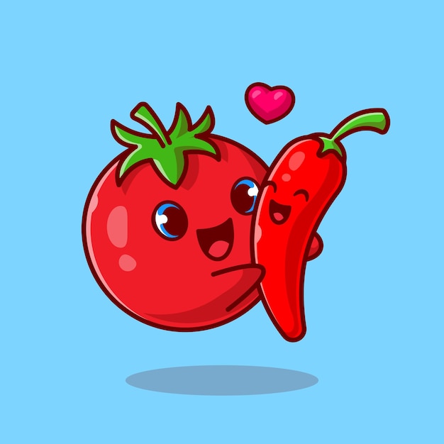 Free vector cute tomato hug chili couple cartoon