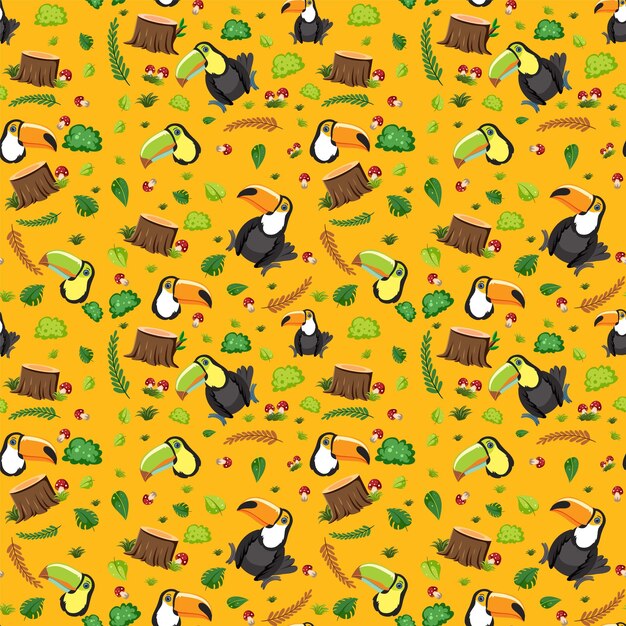 Cute toucan bird seamless pattern