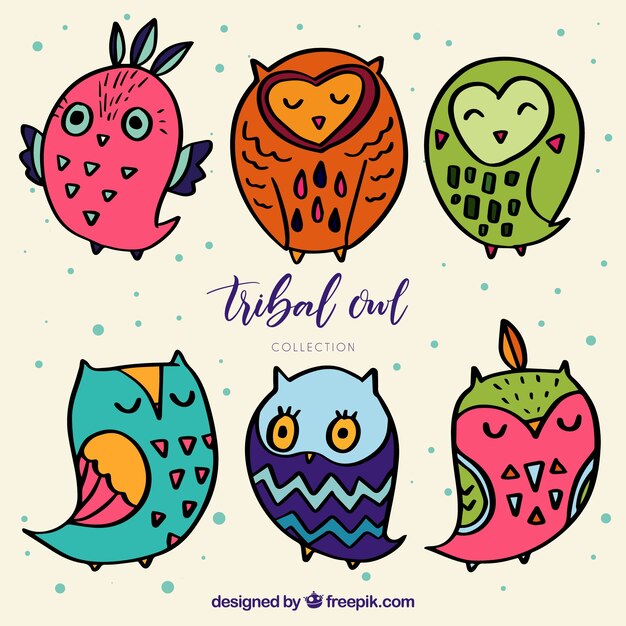 Free Vector cute tribal owl collection