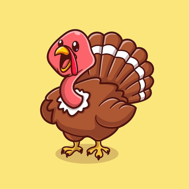 Cute Turkey Bird Chicken Cartoon Vector Icon Illustration Animal Nature Icon Concept Isolated Flat