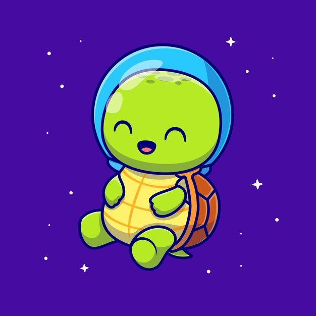 Cute Turtle Astronaut Cartoon Vector Icon Illustration. Animal Technology Icon Concept Isolated Premium Vector. Flat Cartoon Style