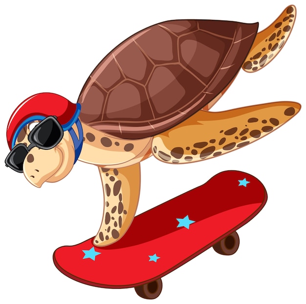 Free Vector cute turtle cartoon character skateboarding