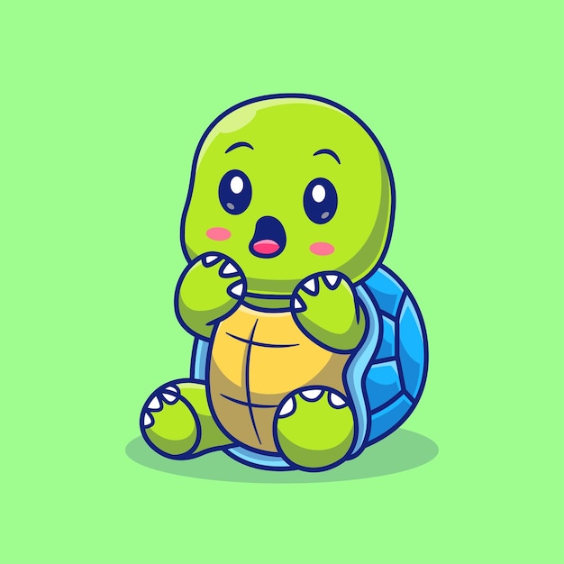 Cute Turtle Shocked Cartoon Vector Icon Illustration Animal Nature Icon Isolated Flat Vector