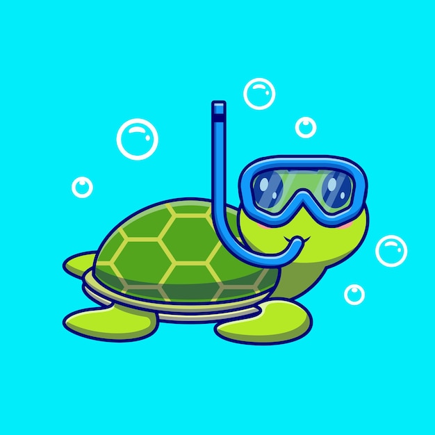 Free Vector cute turtle snorkeling in the sea cartoon character. animal nature isolated.