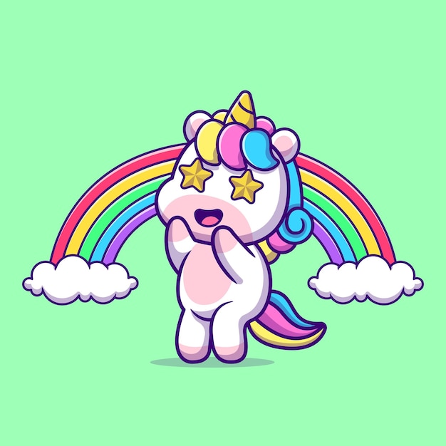 Free vector cute unicorn amazed with rainbow cartoon vector icon illustration animal nature icon isolated flat