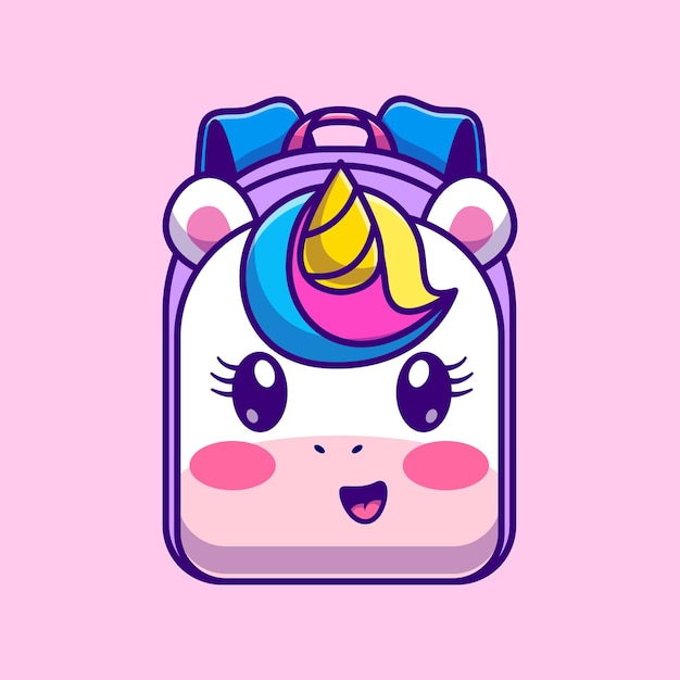 Free Vector cute unicorn backpack cartoon vector icon illustration object education icon concept isolated flat