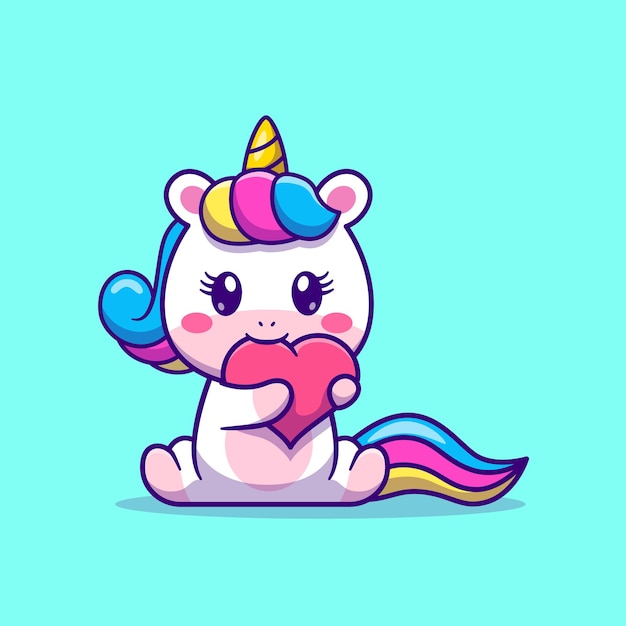 Free vector cute unicorn bite love cartoon vector icon illustration. animal nature icon concept isolated premium vector. flat cartoon style