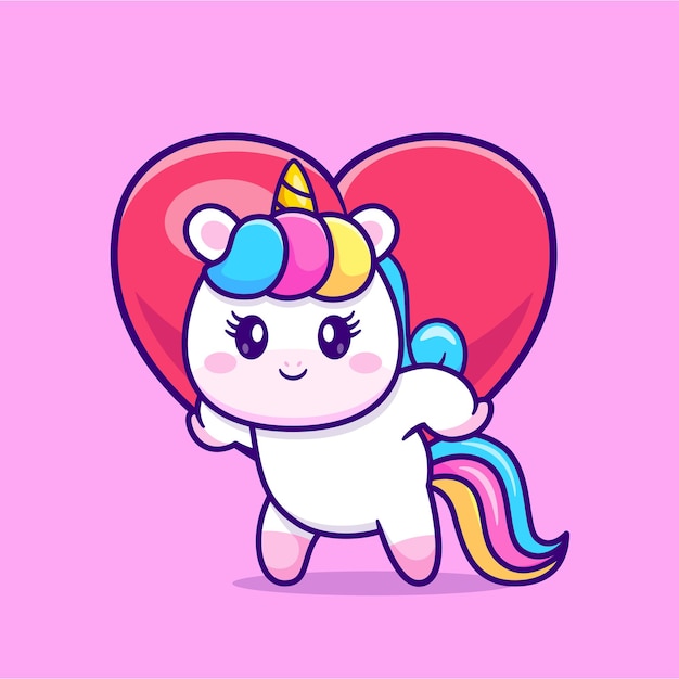 Free Vector cute unicorn bring love heart cartoon vector icon illustration. animal love icon concept isolated premium vector. flat cartoon style