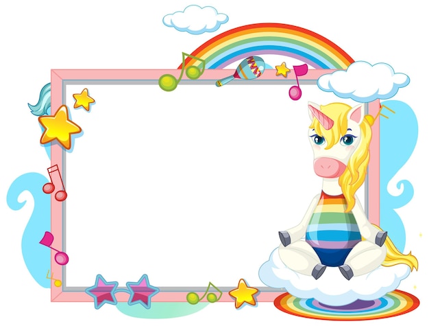 Cute unicorn cartoon character with blank banner