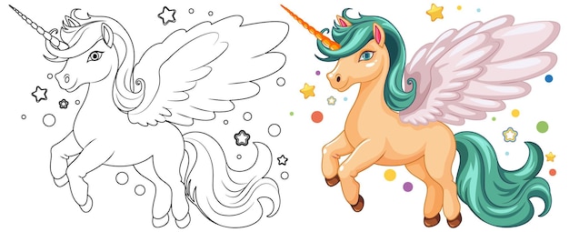 Free vector cute unicorn cartoon coloring pages