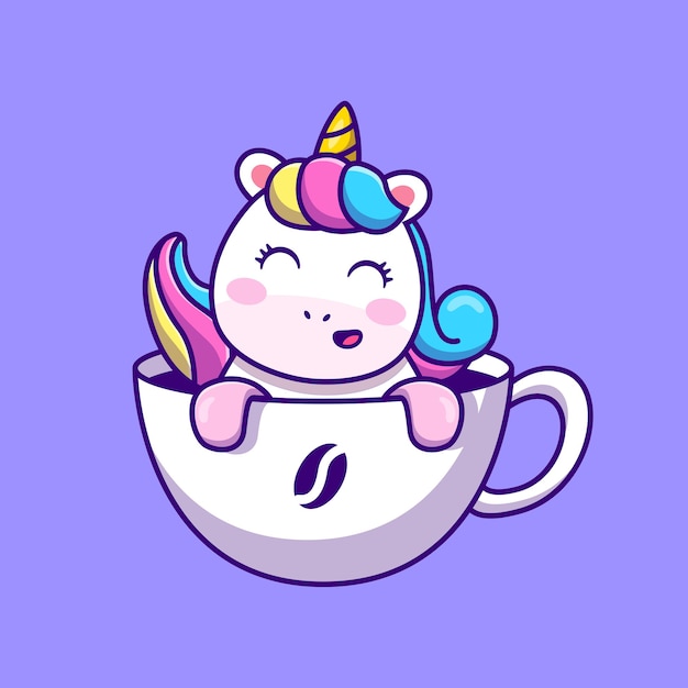 Free Vector cute unicorn in cup coffee cartoon vector  illustration animal food and drink  concept isolated premium vector. flat cartoon style