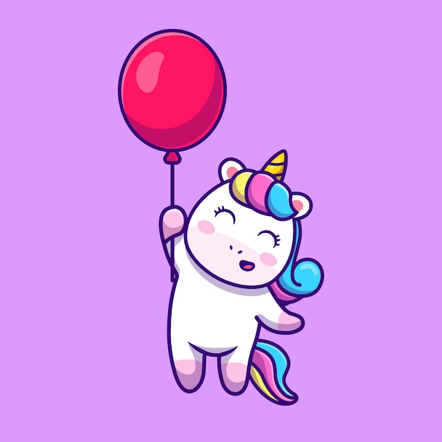 Free Vector cute unicorn floating with balloon cartoon vector icon illustration. 