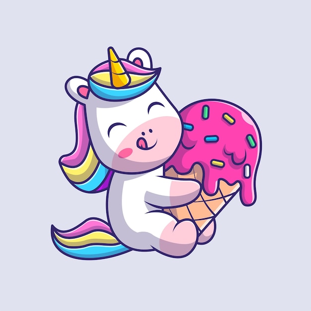 Free vector cute unicorn holding ice cream cone cartoon vector icon illustration. animal food icon isolated flat