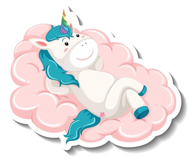 Cute unicorn laying on the cloud