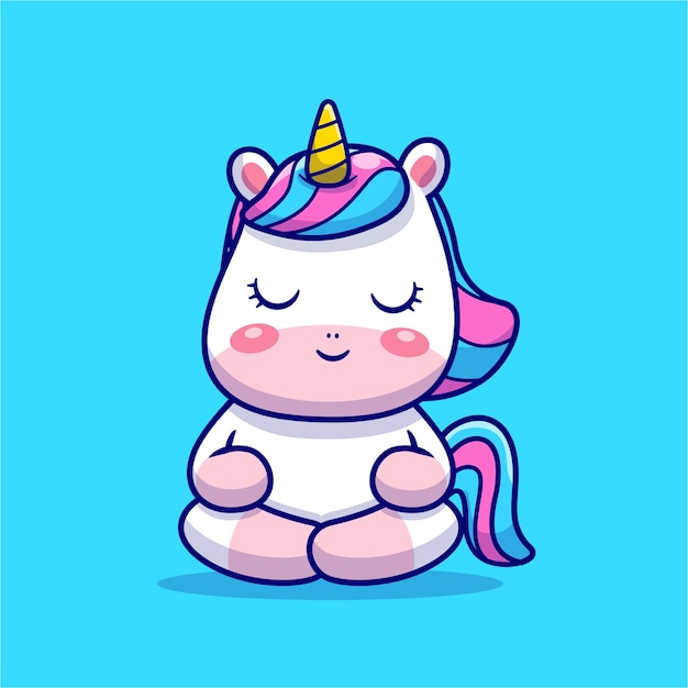 Free Vector cute unicorn meditation cartoon icon illustration.