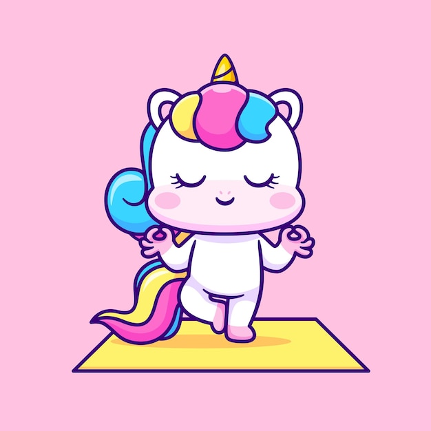 Free Vector cute unicorn meditation yoga cartoon vector icon illustration animal sport icon concept isolated