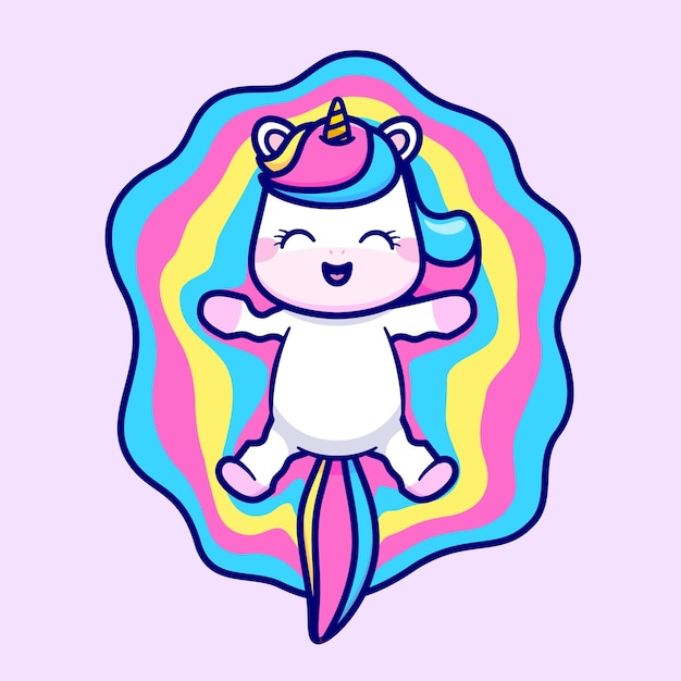 Cute Unicorn Playing With Rainbow Puddle Cartoon Vector Icon Illustration. Animal Nature Isolated