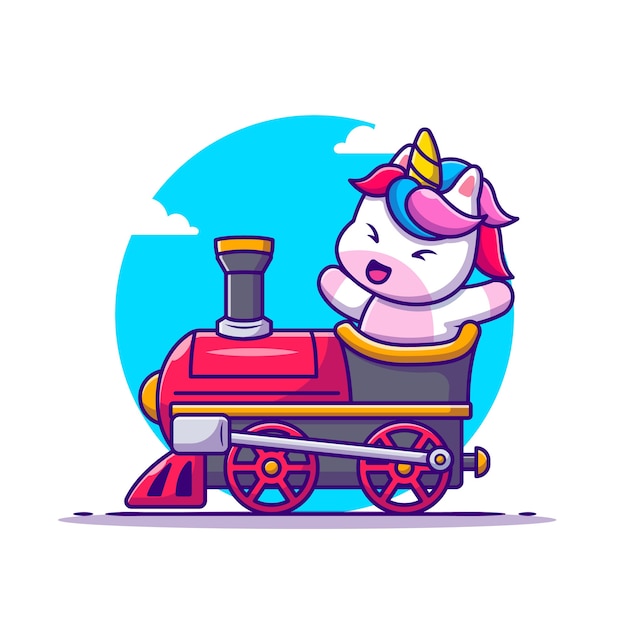 Free Vector cute unicorn ride on train cartoon