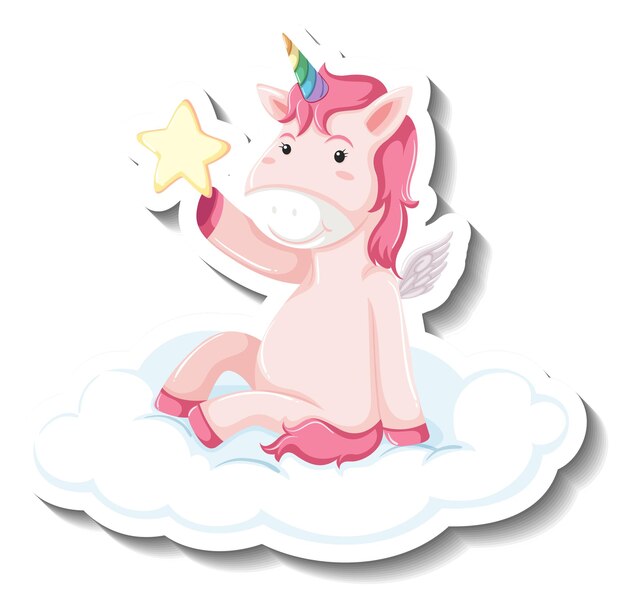 Cute unicorn sitting on the cloud