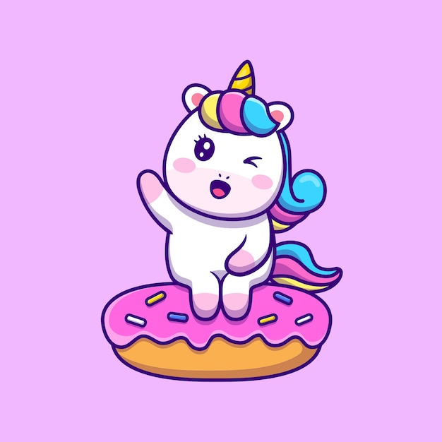 Free Vector cute unicorn sitting on doughnut cartoon vector icon illustration.