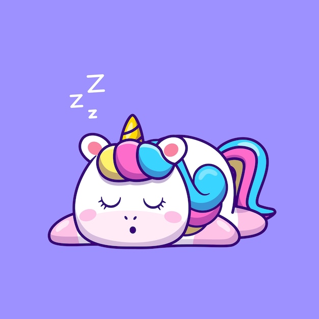 Cute Unicorn Sleeping Cartoon . Animal Nature Icon Concept Isolated  . Flat Cartoon Style