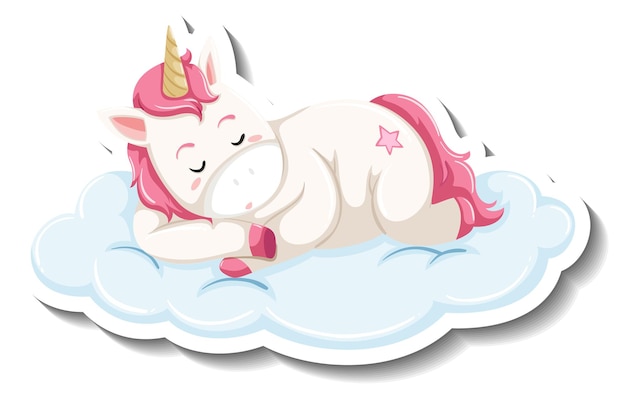 Free Vector cute unicorn sleeping on the cloud on white background