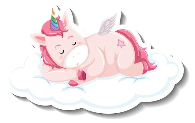 Free Vector cute unicorn sleeping on the cloud on white background