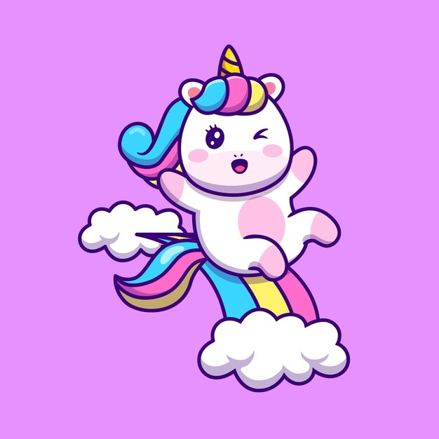 Cute Unicorn Sliding On Rainbow Cartoon Vector  Illustration. Animal Fantasy  Concept Isolated  Vector. Flat Cartoon Style