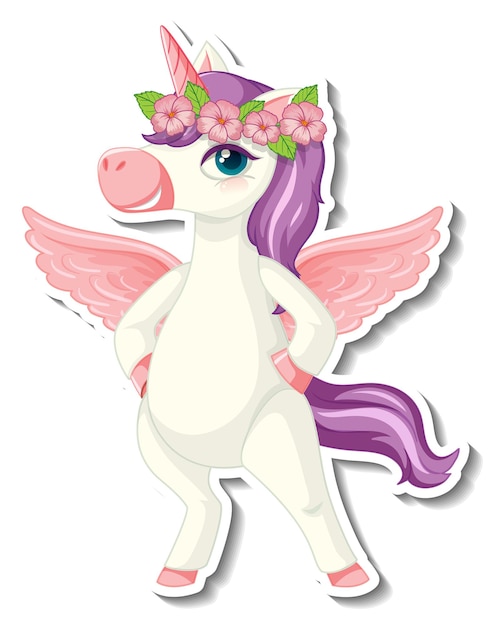 Cute unicorn stickers with a purple pegasus cartoon character