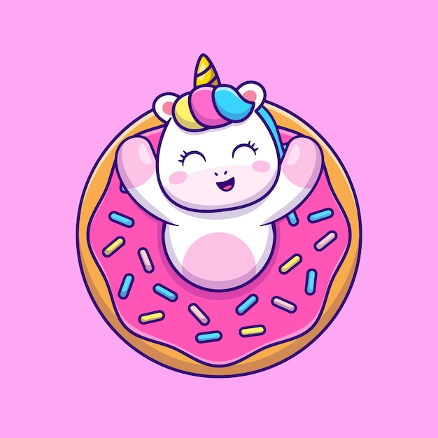 Cute Unicorn With Doughnut Cartoon