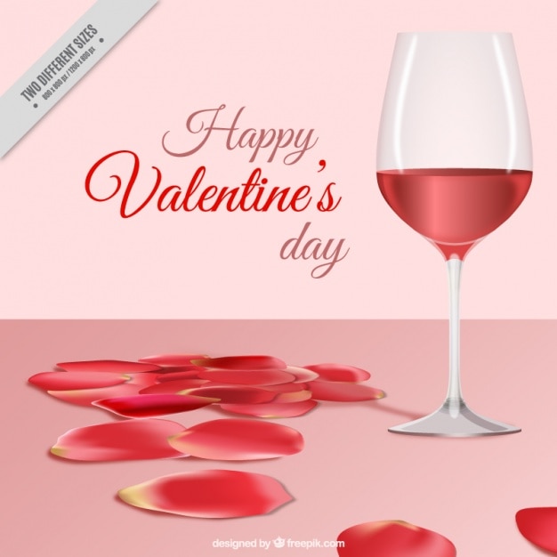 Free Vector cute valentine background with petals and wine glass